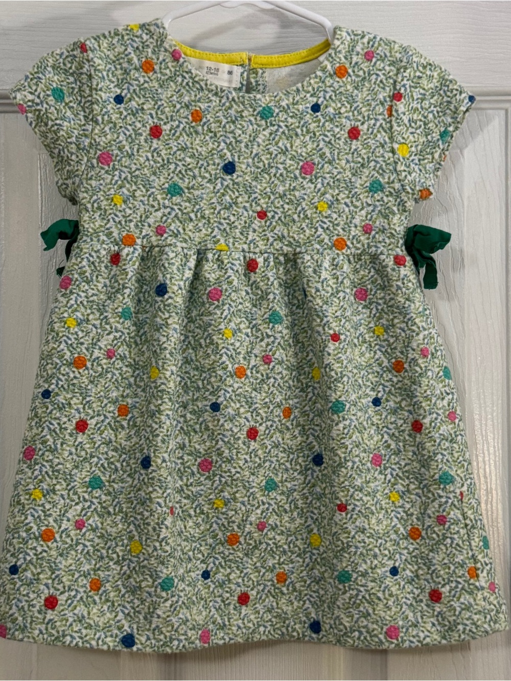Zara Baby Girl Light Green Multicolor Polkadots Dress Short Sleeve and Bows